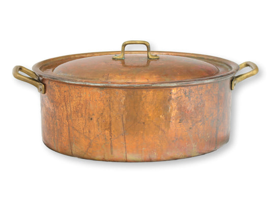 Large 19th Century French Hammered Copper Pot w/ Lid
