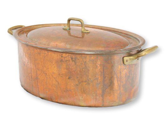 Large 19th Century French Hammered Copper Pot w/ Lid