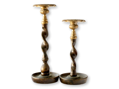 Late 20th Heavy Metal and Brass Candle Holders