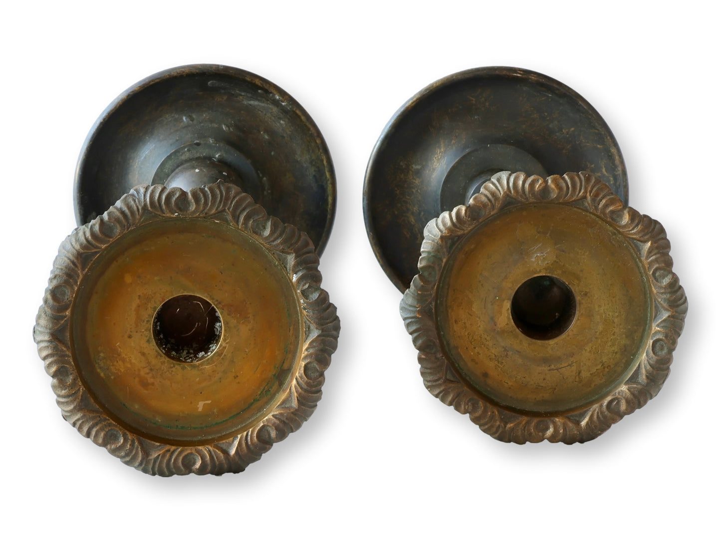 Late 20th Heavy Metal and Brass Candle Holders