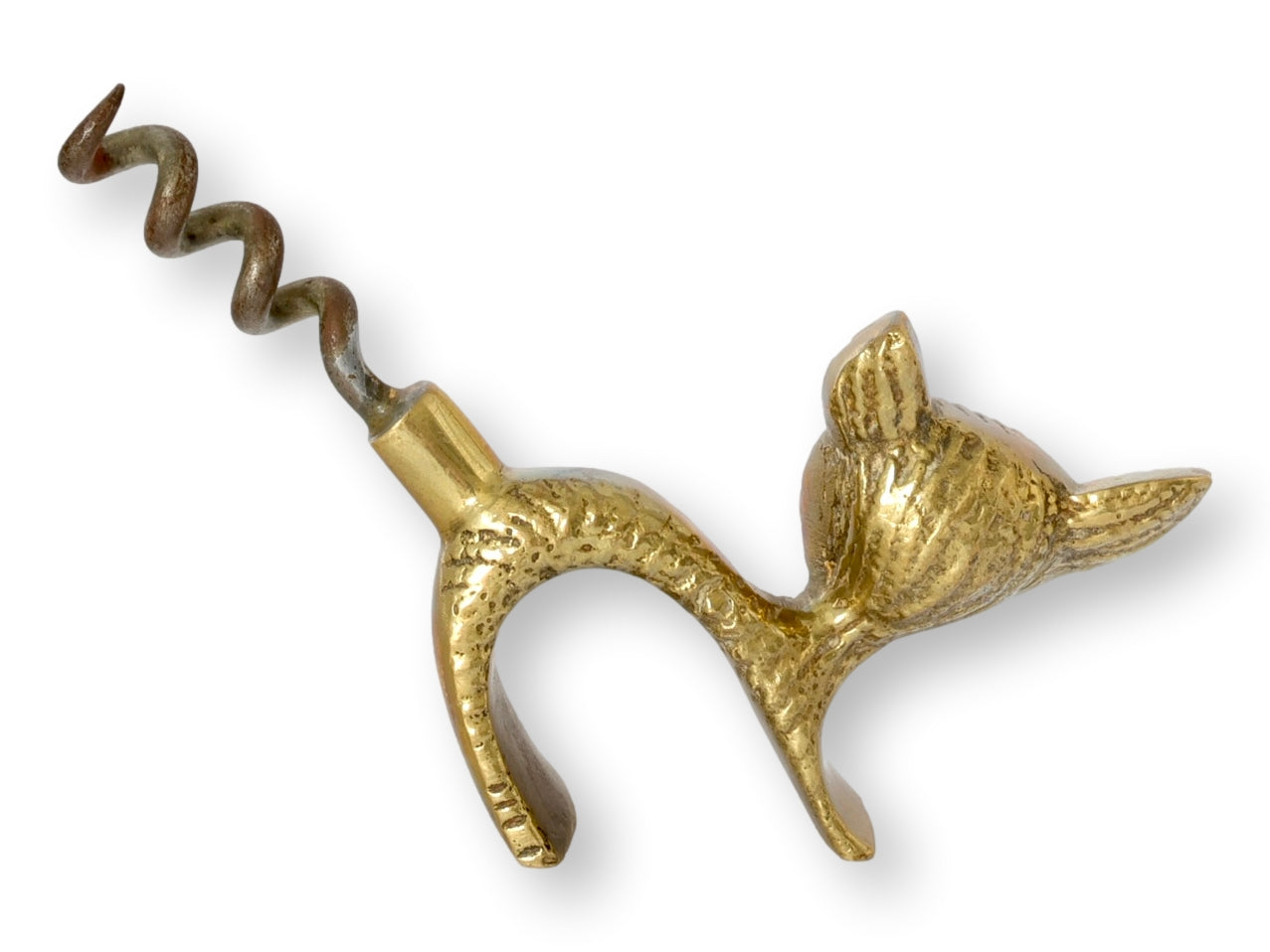 Midcentury Brass Cat Corkscrew with Red Rhinestone Eyes