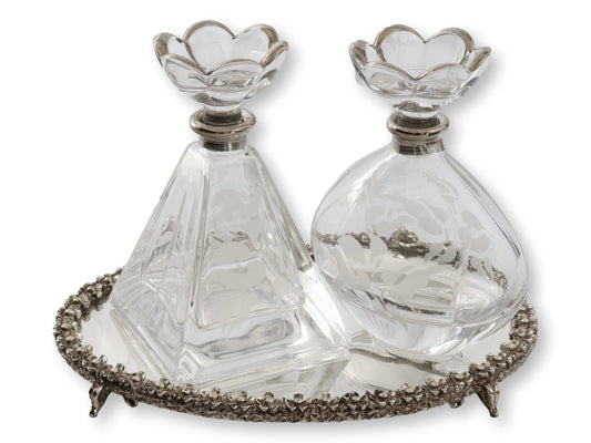 Midcentury Vanity Perfume Set w/ Mirrored Tray