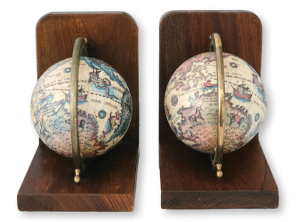 Midcentury Italian Globe Bookends with Brass Rings
