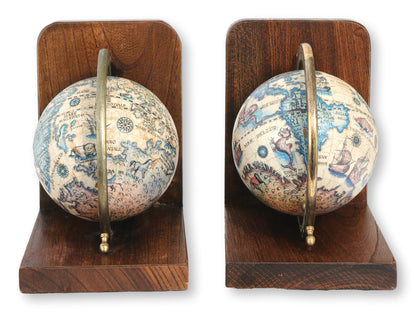 Midcentury Italian Globe Bookends with Brass Rings