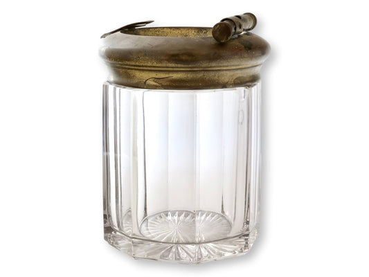 1920s French Glass Cigar Humidor w/ Ashtray Lid & Cutter