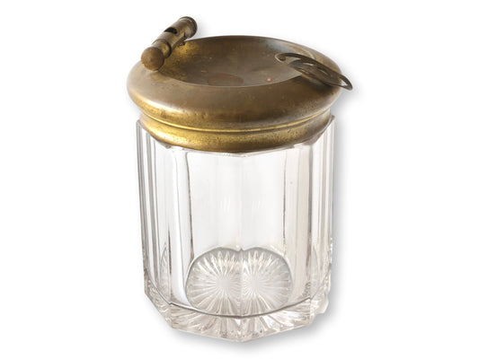 1920s French Glass Cigar Humidor w/ Ashtray Lid & Cutter