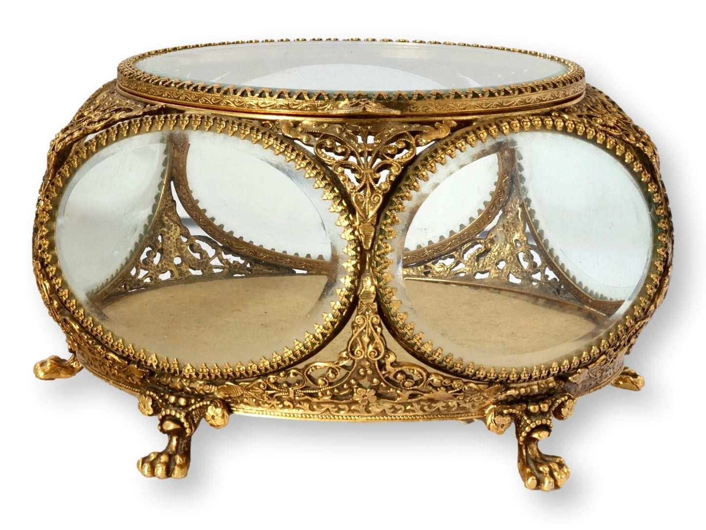 Hollywood Regency Ormolu Beveled Glass Jewelry Box