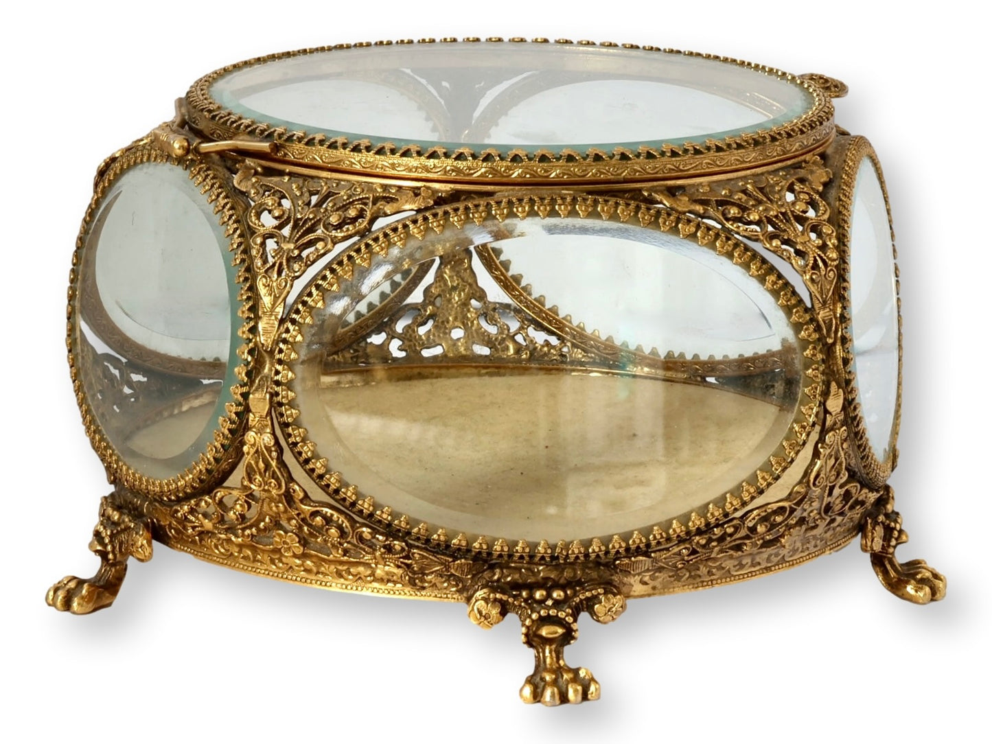 Hollywood Regency Ormolu Beveled Glass Jewelry Box