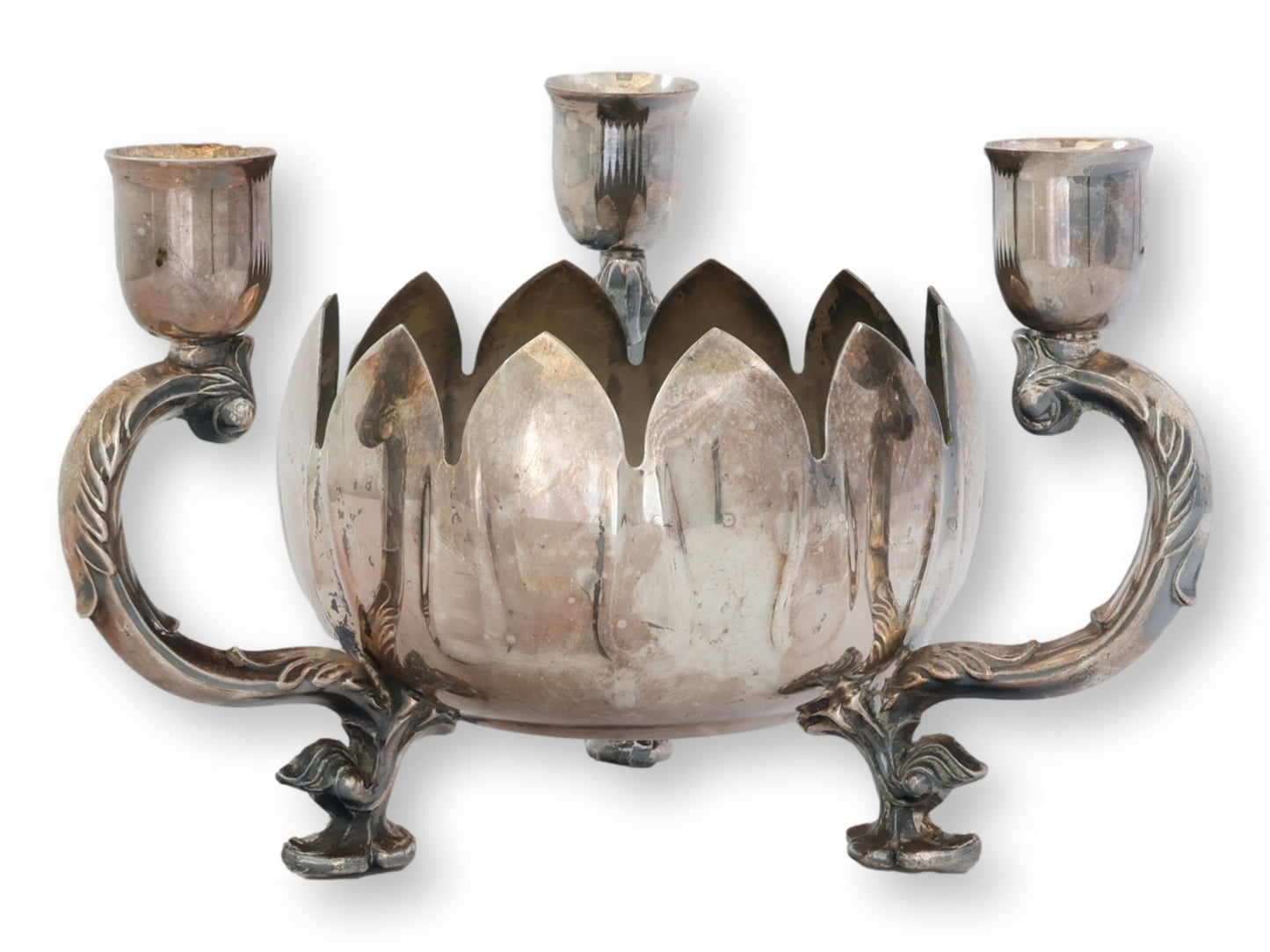 Early 20th English Candleholder with Flower Arranging Pot
