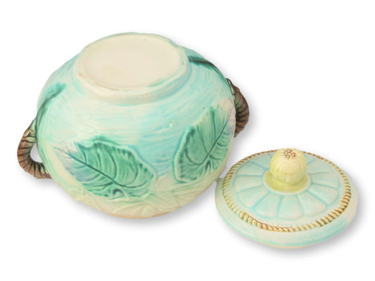 Victorian English Majolica Pond Lily Sugar Bowl
