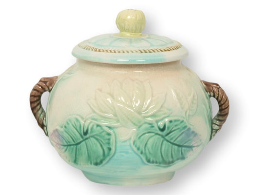 Victorian English Majolica Pond Lily Sugar Bowl