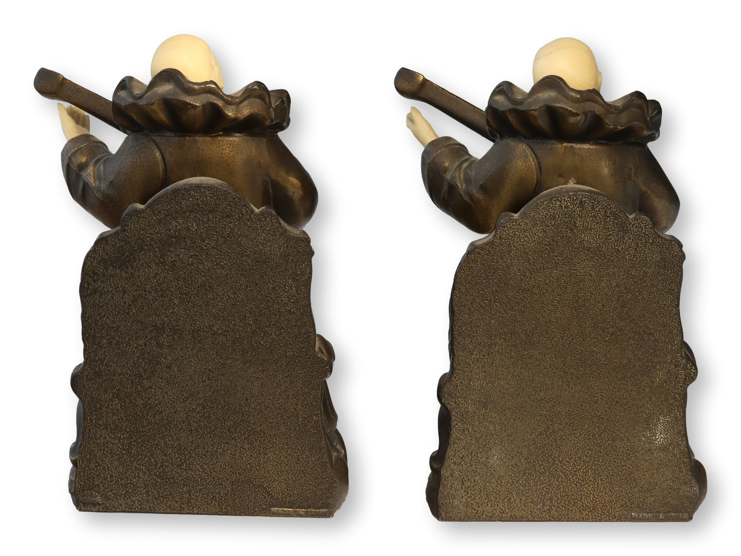 Pierrot Figural Bookends Spelter and Celluloid Pair