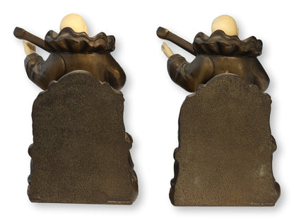 Pierrot Figural Bookends Spelter and Celluloid Pair