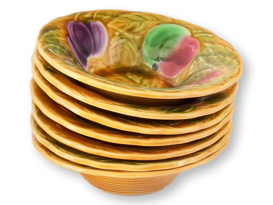 Early 20th-C. French Sarreguemines Majolica Fruit Serving Set