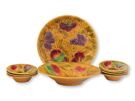 Early 20th-C. French Sarreguemines Majolica Fruit Serving Set