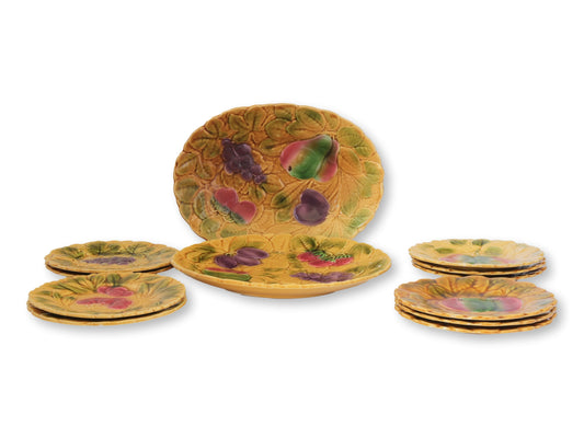 Early 20th-C. French Sarreguemines Majolica Fruit Serving Set