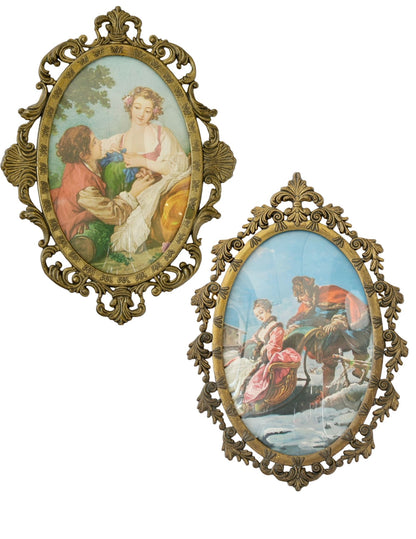 Pair Italian Brass Rococo Style Oval Wall Frames