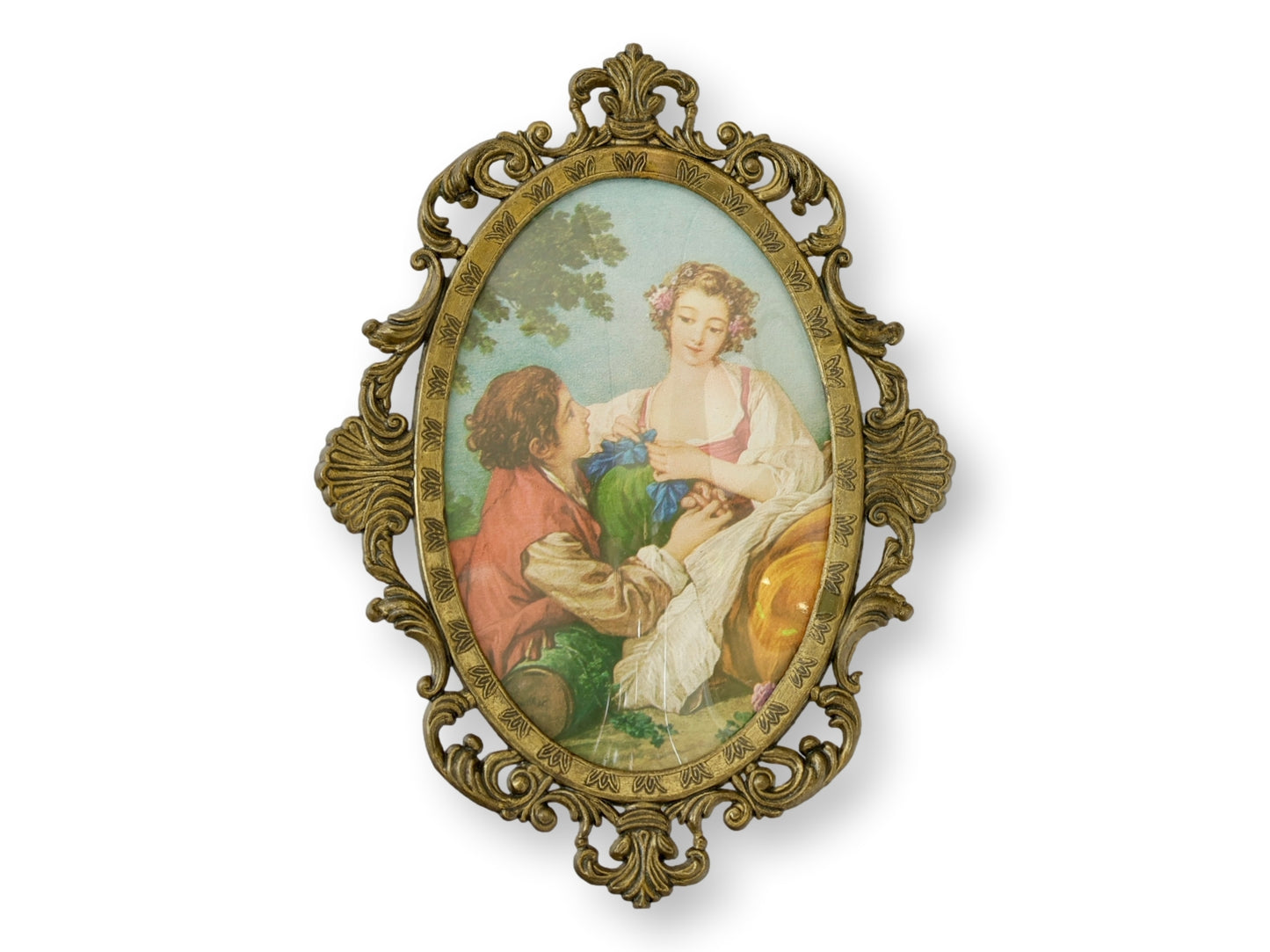 Pair Italian Brass Rococo Style Oval Wall Frames
