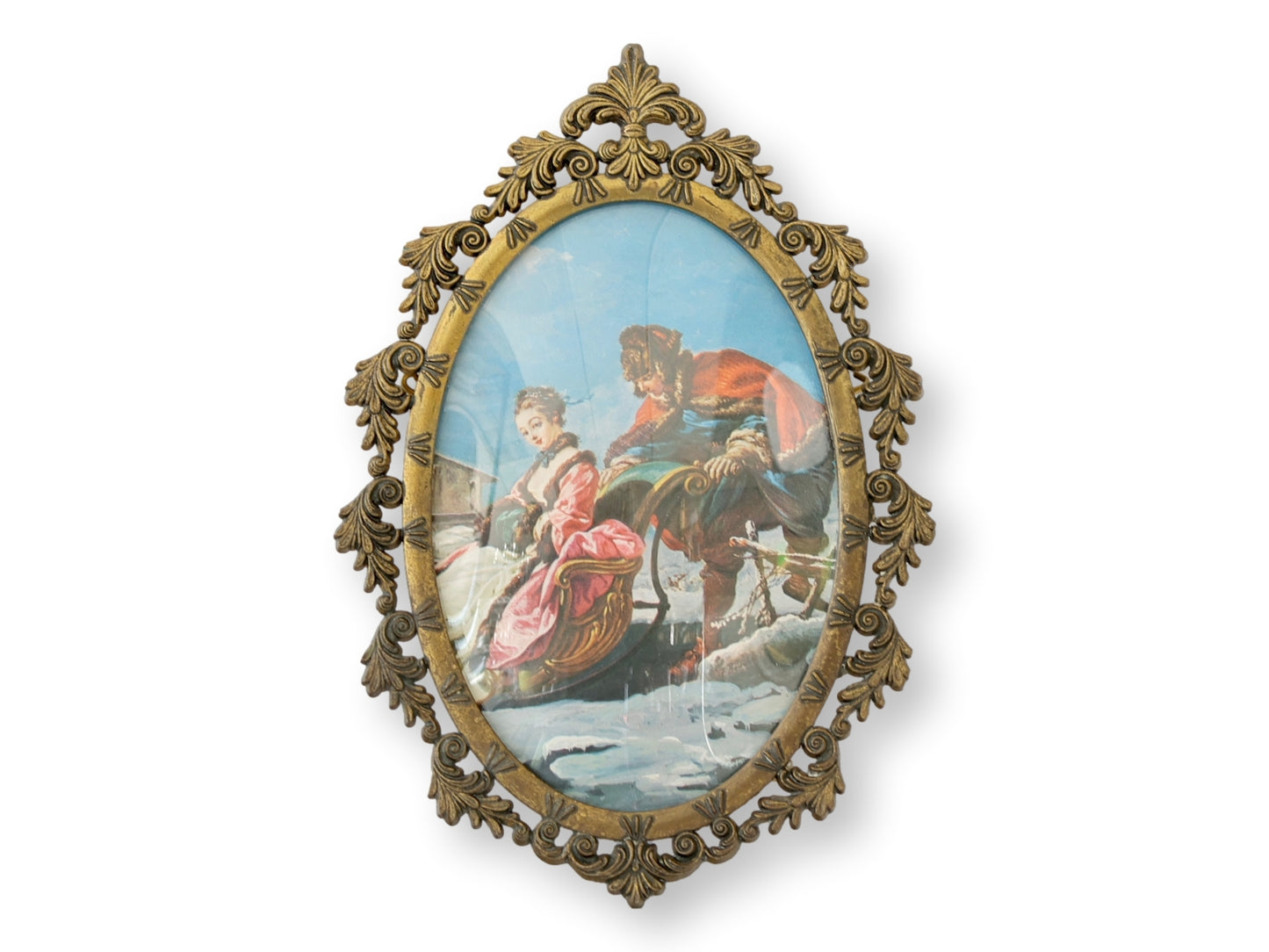Pair Italian Brass Rococo Style Oval Wall Frames