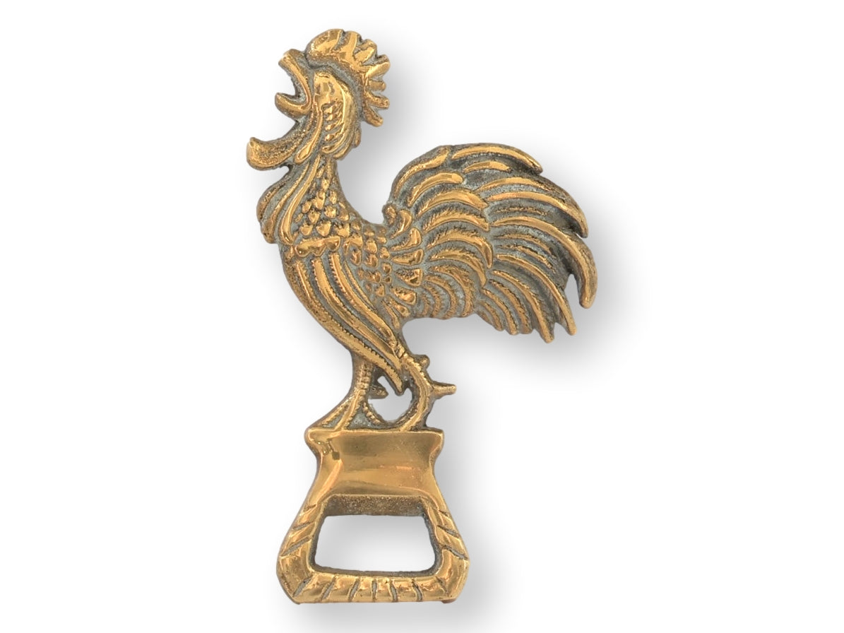 English Brass Rooster Figural Bottle Opener