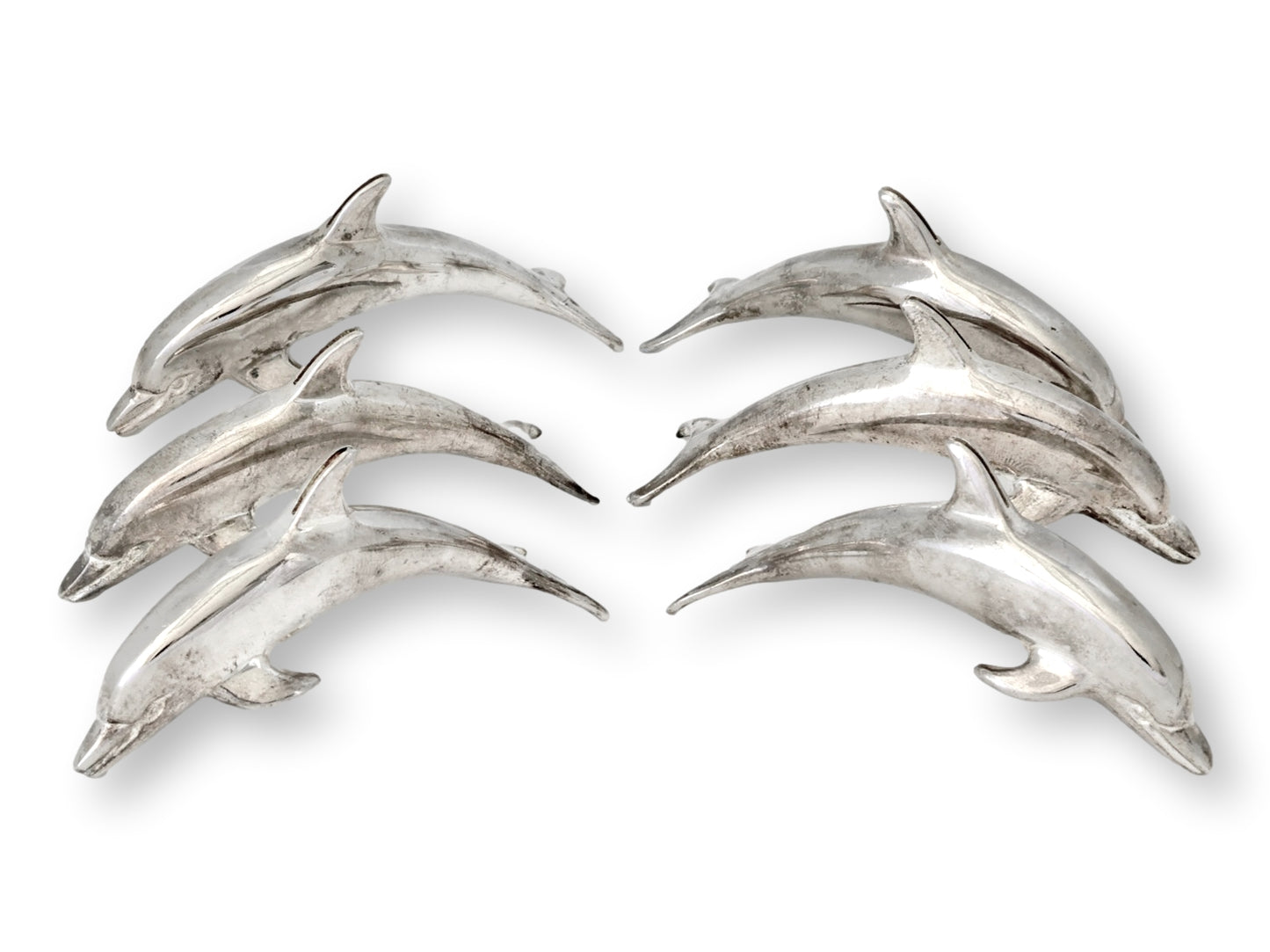 English Silverplate Dolphin Place Card Holders, Set of Six