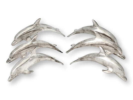English Silverplate Dolphin Place Card Holders, Set of Six