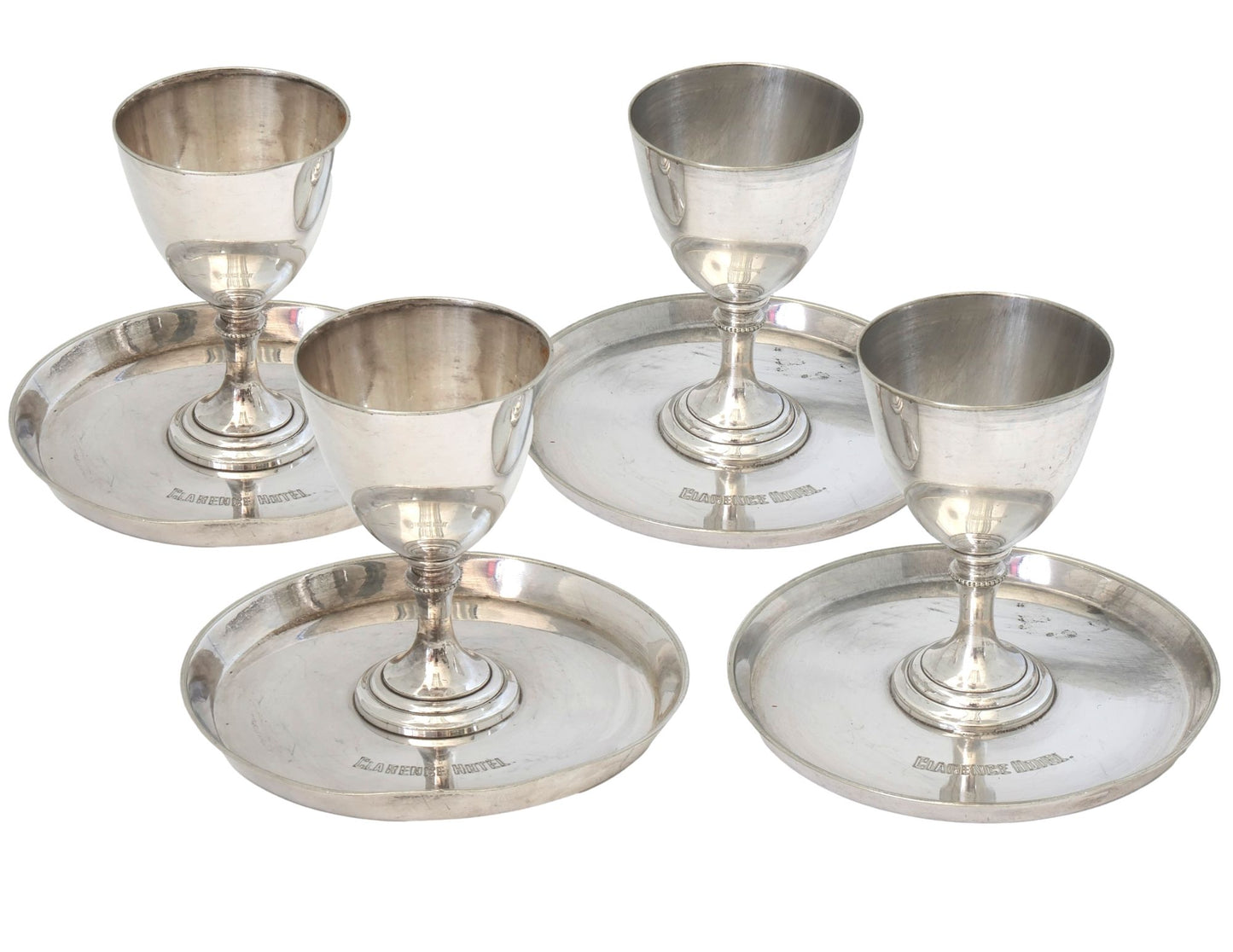 Vintage Clarence Hotel London Silver-Plate Egg Cups