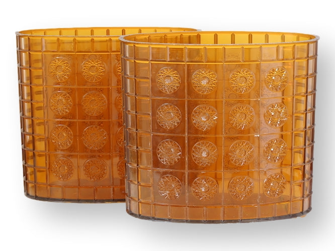 Pair of Midcentury Amber Lucite Wastebaskets