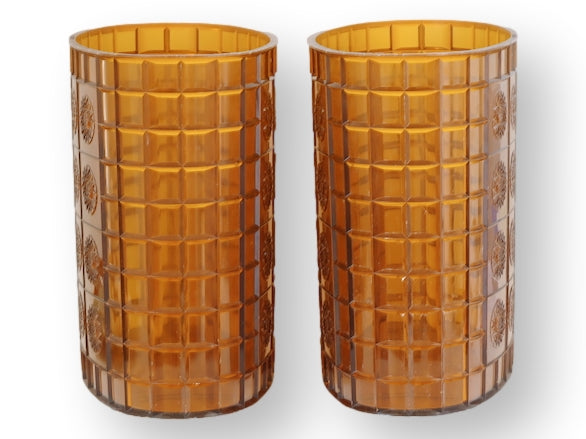 Pair of Midcentury Amber Lucite Wastebaskets