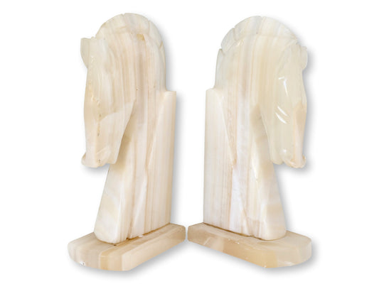 Midcentury Italian Alabaster Knight Bookends