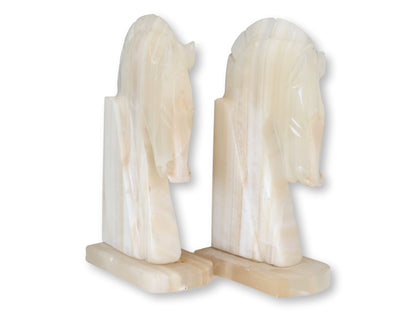 Midcentury Italian Alabaster Knight Bookends