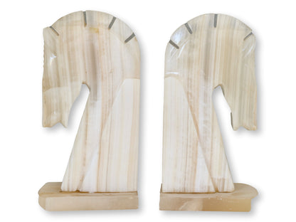 Midcentury Italian Alabaster Knight Bookends