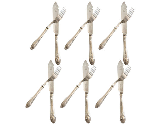 Antique French Sterling Fish Set - Service for Six