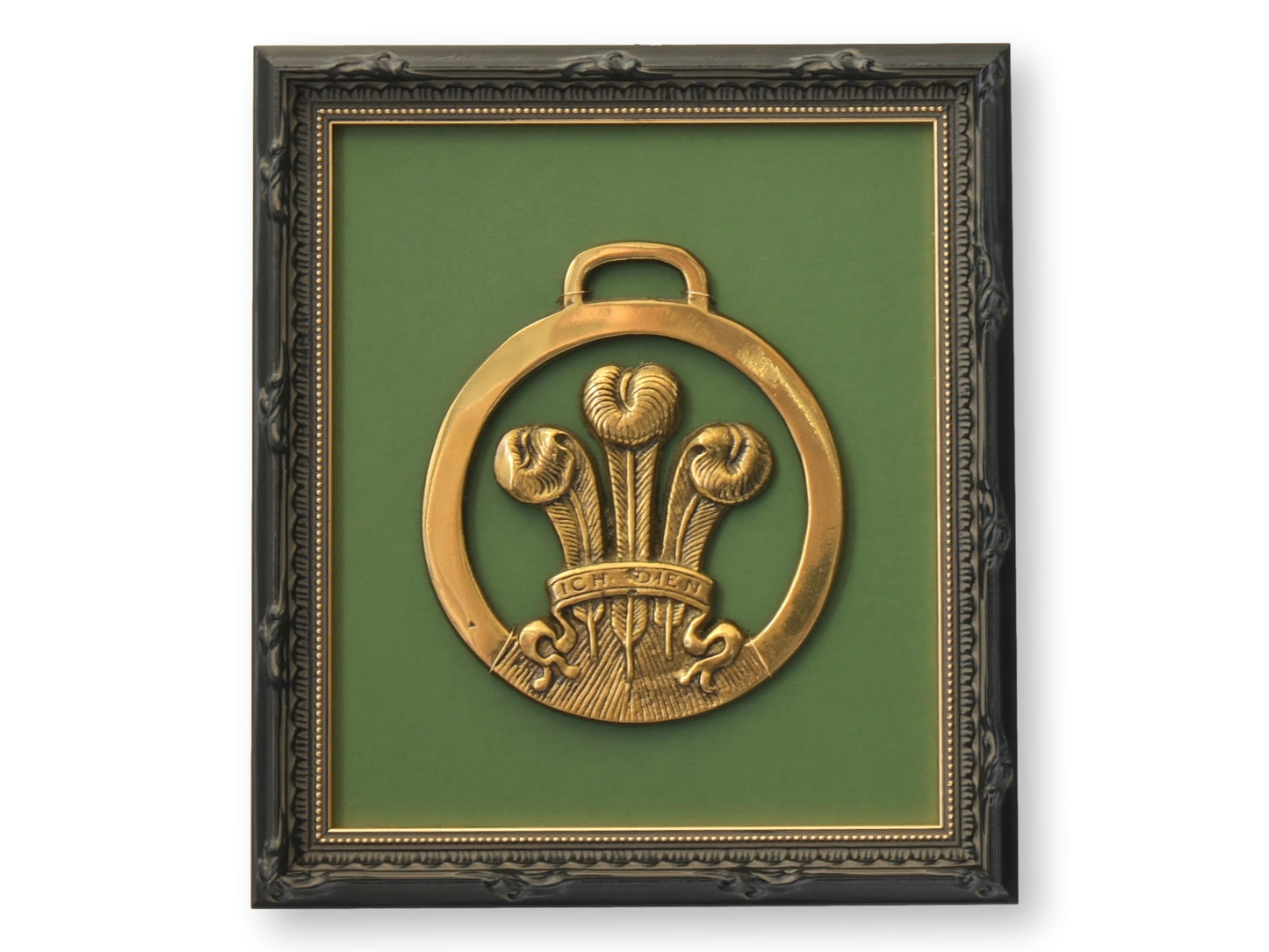 Framed Antique English Horse Brass – Prince of Wales Medallion