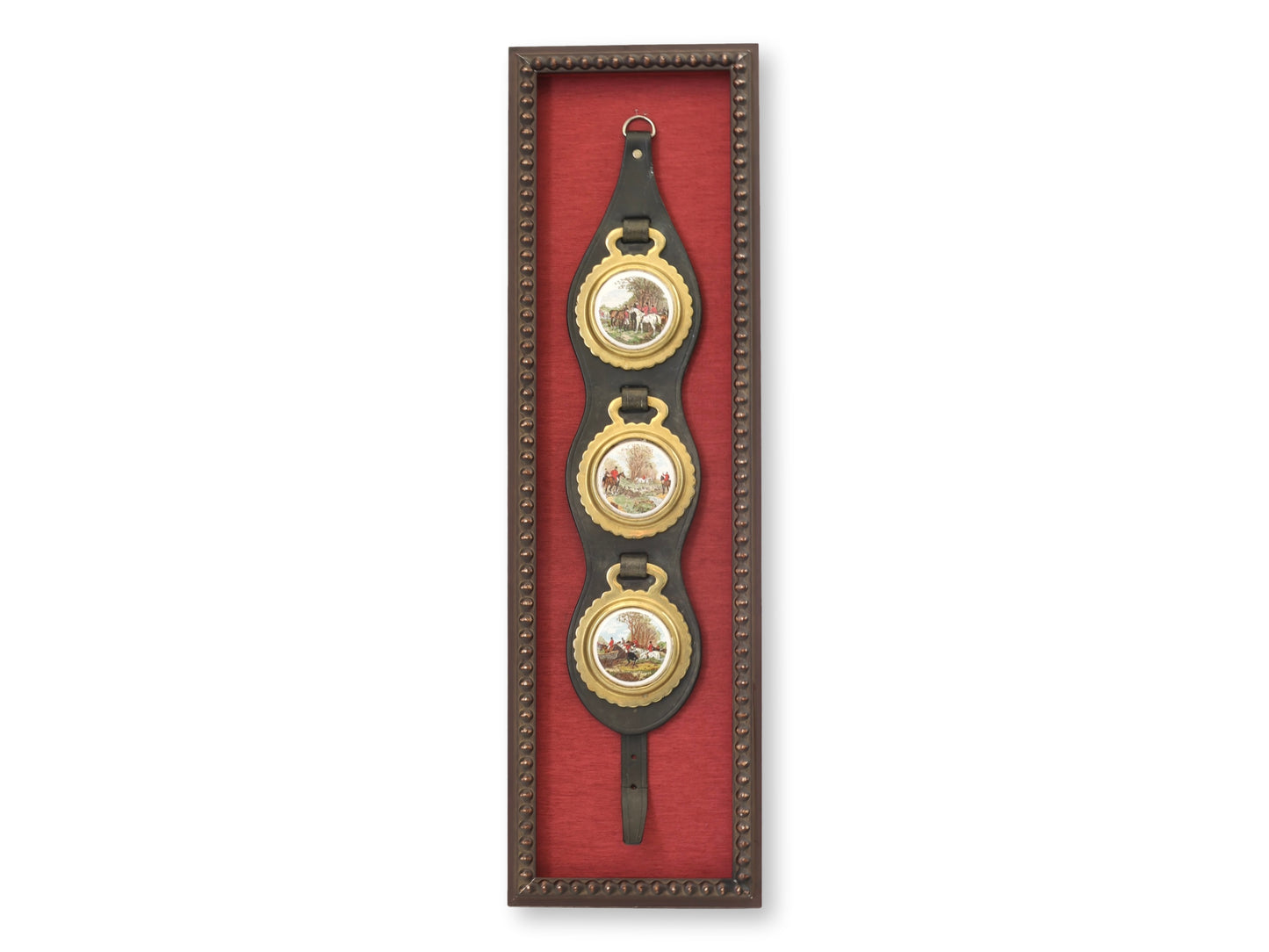 Framed Antique English Hunt Scene Horse Brass Strap