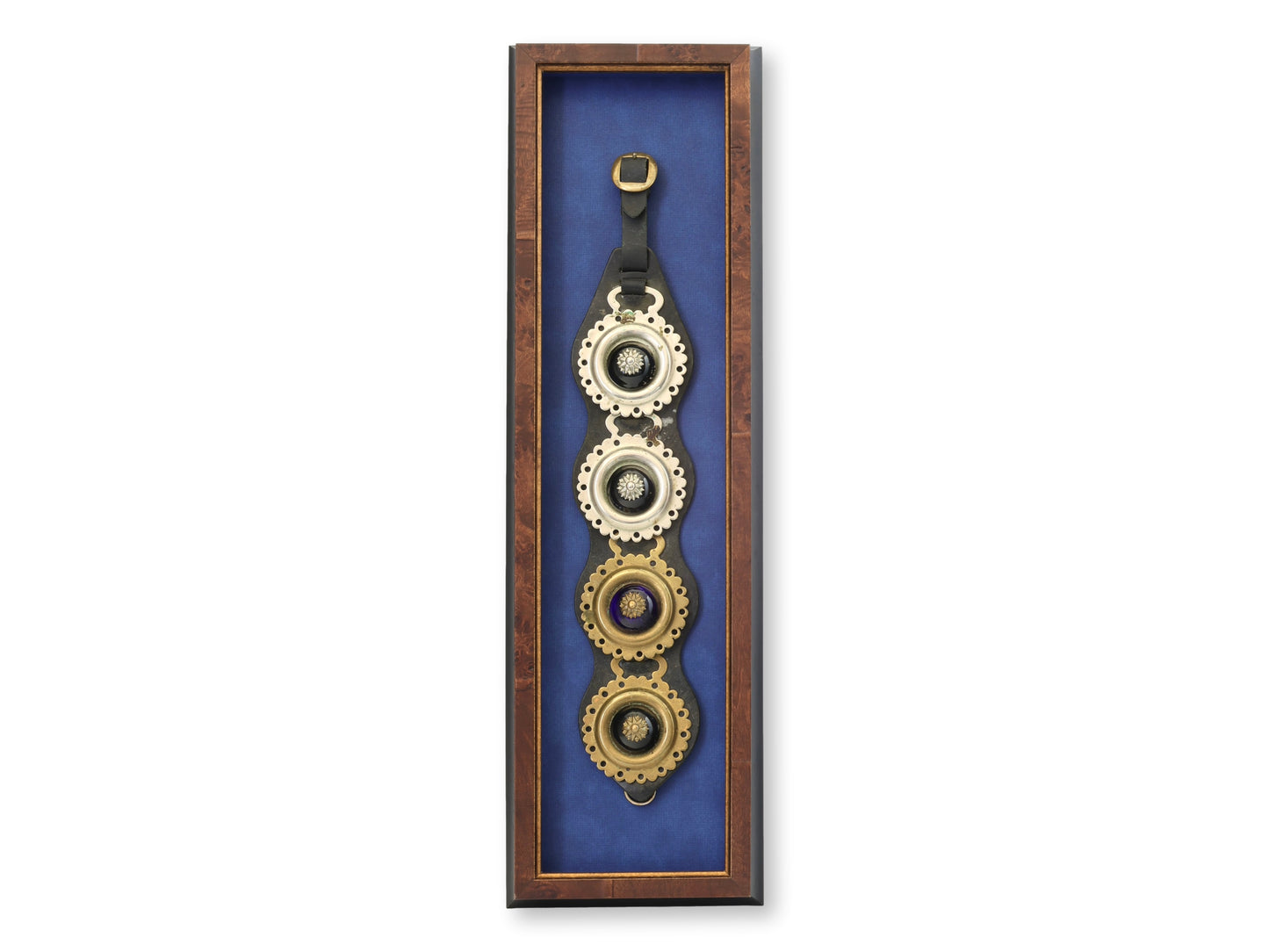 Framed Antique English Horse Brass Strap