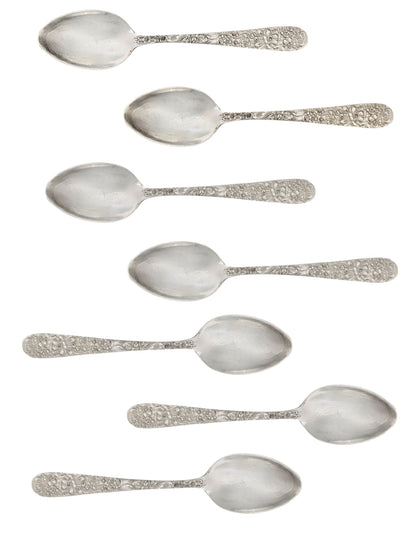 Kirk Stieff Rose Pattern Sterling Silver Teaspoons, Set of 7