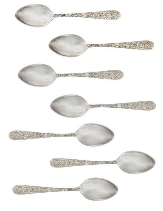 Kirk Stieff Rose Pattern Sterling Silver Teaspoons, Set of 7