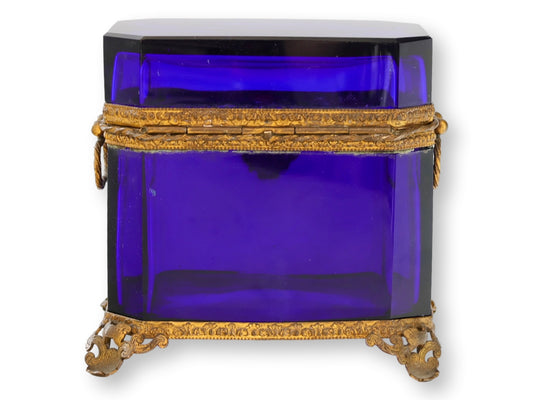 Antique French Cobalt Glass & Ormolu Jewelry Casket