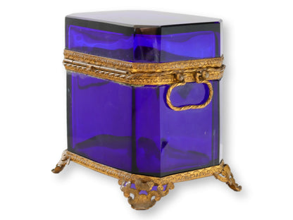 Antique French Cobalt Glass & Ormolu Jewelry Casket