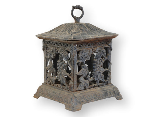 Midcentury Japanese Cast Iron Pagoda Lantern with Grapevine Relief