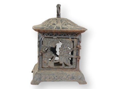 Midcentury Japanese Cast Iron Pagoda Lantern with Grapevine Relief