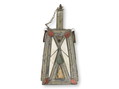 Antique Moroccan Berber Powder Flask with Stone Inlay