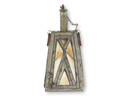 Antique Moroccan Berber Powder Flask with Stone Inlay