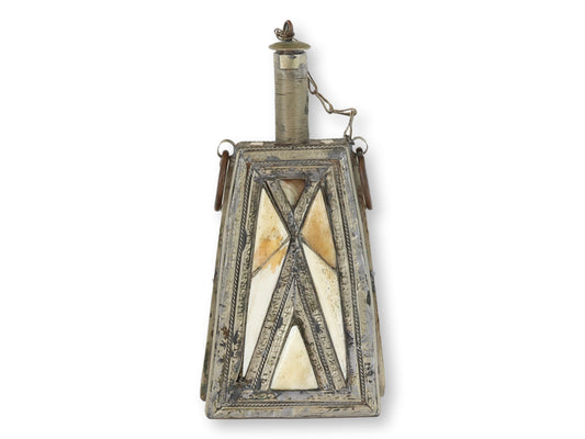 Antique Moroccan Berber Powder Flask with Stone Inlay