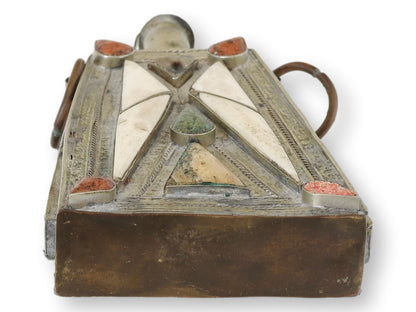Antique Moroccan Berber Powder Flask with Stone Inlay