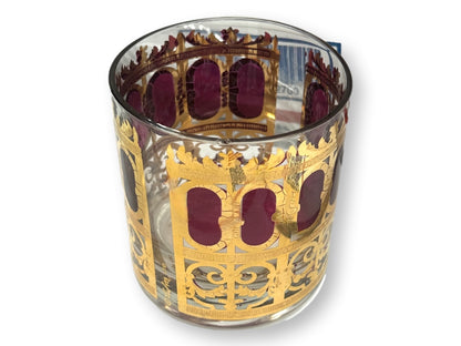 Midcentury Culver Cranberry & 22K Gold Cocktail Glasses - Set of 12