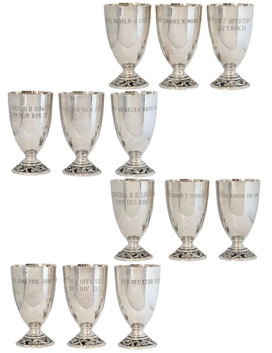 Vintage Silver-Plate U.S. Navy Ship Goblets, Set of 12