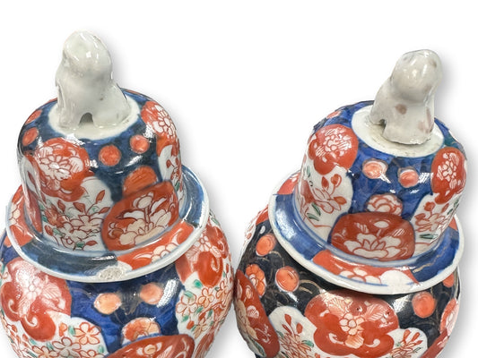 Japanese Imari Meiji Ginger Jars with Foo Dog Finials, c. 1880