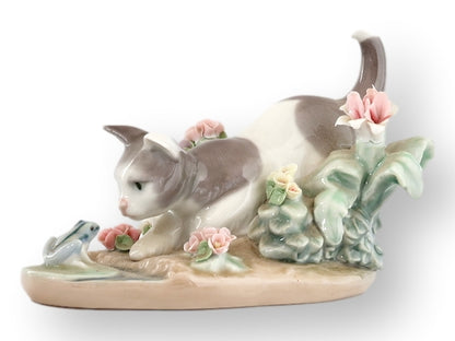 Lladro Porcelain Kitten & Frog Figurine